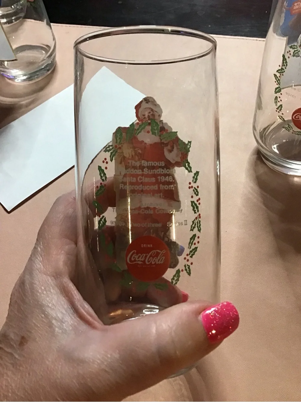 4 Vintage Coca-Cola Santa Christmas Glasses Set Collectable Glassware Coke